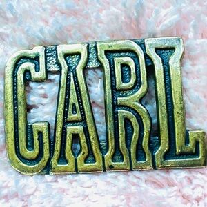 CARL - Custom Name 1980s Vintage Block Letter Cutout Brass Belt Buckle